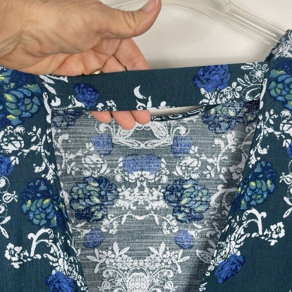 Free People Smooth Talker Tunic Swing Dress Medium Teal Floral Low Back Pockets - Picture 10 of 10